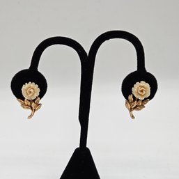 Napier Carved Rose Clip On Earrings