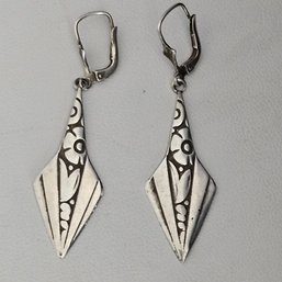 Sterling Silver Floral Arrowhead Shape Pierced Earrings