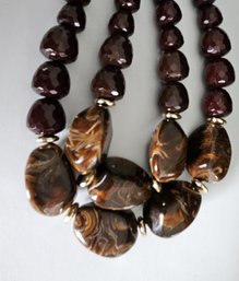 Chunky Chocolate Brown Swirl Bead Two Strand 23'  Necklace