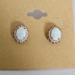 Sterling Silver & Opal Stud Pierced Earrings