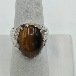 Brutalist Sterling Silver & Tiger's Eye Ring - Size 8 1/2