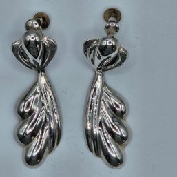 Sterling Silver Leaf Screwback Dangle Earrings