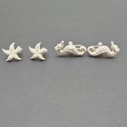 Sterling Silver - 2 Pr Seashore Theme Earrings - Pierced & Screw Back