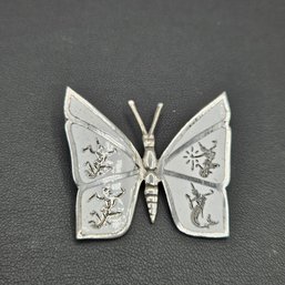 Siam Sterling Silver & White Enamel Butterfly Pin Brooch