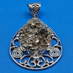 Anya Rough Drusy Pyrite Sterling Silver Pendant