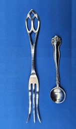 Sterling Silver Webster Pierced Lemon Fork & Sterling Salt Spoon