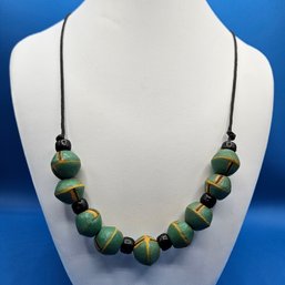 Green Clay Pottery Bead Necklace