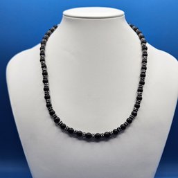 17' Black Bead & Silver Spacers Sterling Silver Necklace