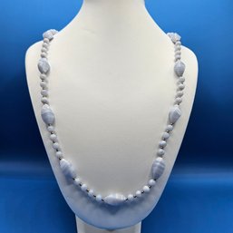 Blue Lace Agate & 14k GF Necklace Bracelet & Pierced Earrings Jewelry Set