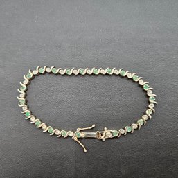 7 1/2' Green Rhinestone S Link Tennis Bracelet