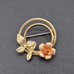 Delicate 3-Tone Krementz Circle & Flower Pin