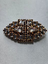 Gorgeous Black & Smokey Grey Czech Glass Rhinestone Pin Brooch