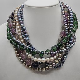 Elegant 16' Multi-Strand Bead & Authentic Pearl Necklace