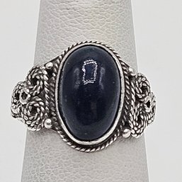 Tiny Sterling Silver & Blue Stone Ring - Size