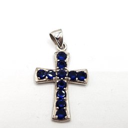 Sterling Silver & Bright Cobalt Blue Cross Pendant