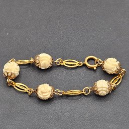 7' Carved Rose & Gold Tone Metal Bracelet