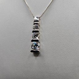 3 Stone CZ Crystal Bar Set Pendant In Sterling Silver