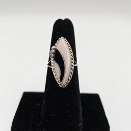 Sterling Silver MOP Onyx Inlay Ring - Size 5 3/4