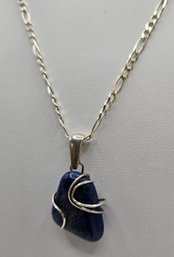 Wire Wrapped Lapis Pendant With 18' Sterling Silver Chain