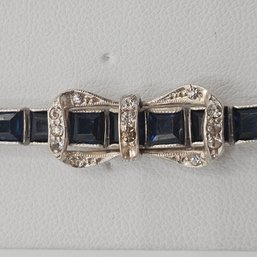 Sterling Silver & Blue Faceted Rhinestone Bow Bracelet