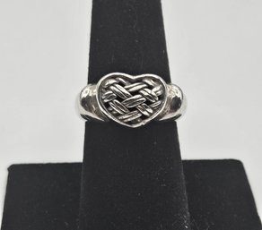 Brighton Solid Sterling Silver Basket Weave Heart Ring - Size 6