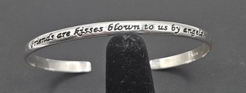 Sterling Silver Inspirational Cuff Bracelet - Friends Are Kisses Blown To Us By Angels