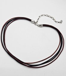 Four Strand Leather Choker Necklace & Sterling Silver Chain & Clasp
