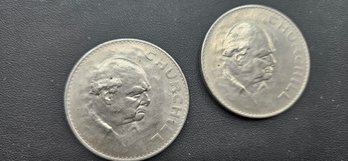 Set Of 2 Elizabeth II Chruchill Crown Coins