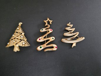 Lot Of 3 Christmas Holiday Tree Pins - Sterling