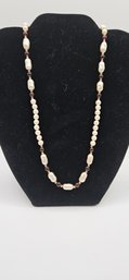 26' Trifari Faux Pearl & Red Bead Necklace
