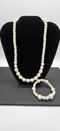 Matching Faux Pearl Necklace And Bracelet