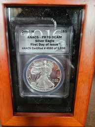 2016-W $1 PR Silver Eagle First Day Issue ANACS Certified PR70 DCAM Coin - Display Box
