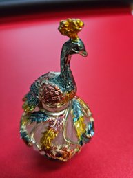 3 1/2' Peacock Perfume Bottle - Glass & Metal