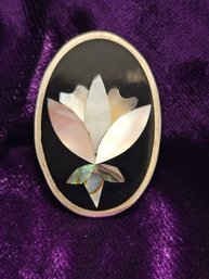 Alpaca Mexico Silver Abalone MOP Flower Pendant Pin Brooch