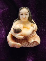 Signed Japanese Netsuke - Nursing Mermaid & Child