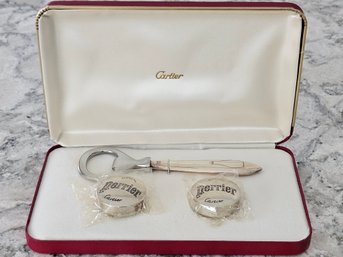 Cartier Perrier Bottle Caps & Bottle Opener Set 925 Sterling Silver W/Case