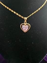 Pink Sterling Silver Heart Pendant On 18' Chain