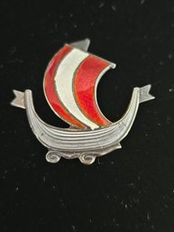 Aksel Holmsen Sterling & Enamel Viking Ship Pin Brooch