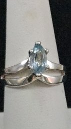 Beautiful Sterling Silver Ring With Gorgeous Light Blue Topaz Gemstone, Marked 925