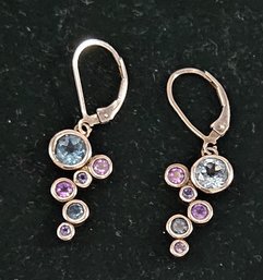 Contemporary Sterling Silver & Gemstone Pierced Earrings