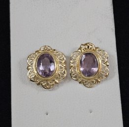 Dainty 14k Yellow Gold & Light Amethyst Pierced Post Earrings