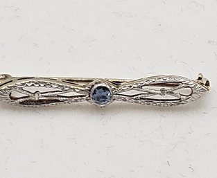 14k Two Tone Light Blue Topaz Antique Lingerie Bar Pin .9 Grams