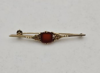 1.75 Grams 14k Gold Victorian 585 Carnelian Bar Pin Brooch Floral