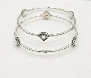 Set Of 2 Brighton Silver & Crystal Bangle Bracelets