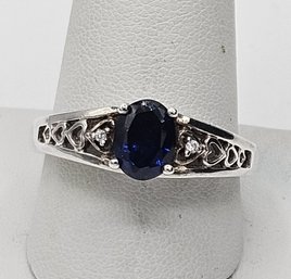 Size 12  Dark Blue Sapphire & Sterling Silver Ring