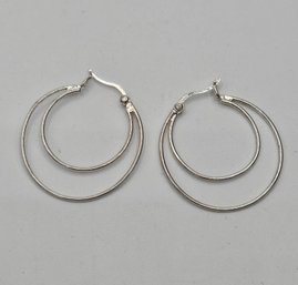 Sterling Silver .925 Double Hoop Dangle Pierced Earrings