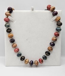 Lovely Multi Color Beaded Necklace With Gold Wash Smaller Beads