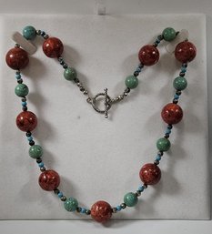 Elegant 20' Turquoise & Coral Beaded Necklace