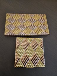 Vintage 1950s Evans Two Toned Rose & Yellow Gold Color Woven Compact & Cigarette Case