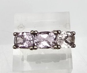 Sterling Silver Cocktail Ring, Size 6.75, 5.4 Grams, Three Light Violet Color Gemstones